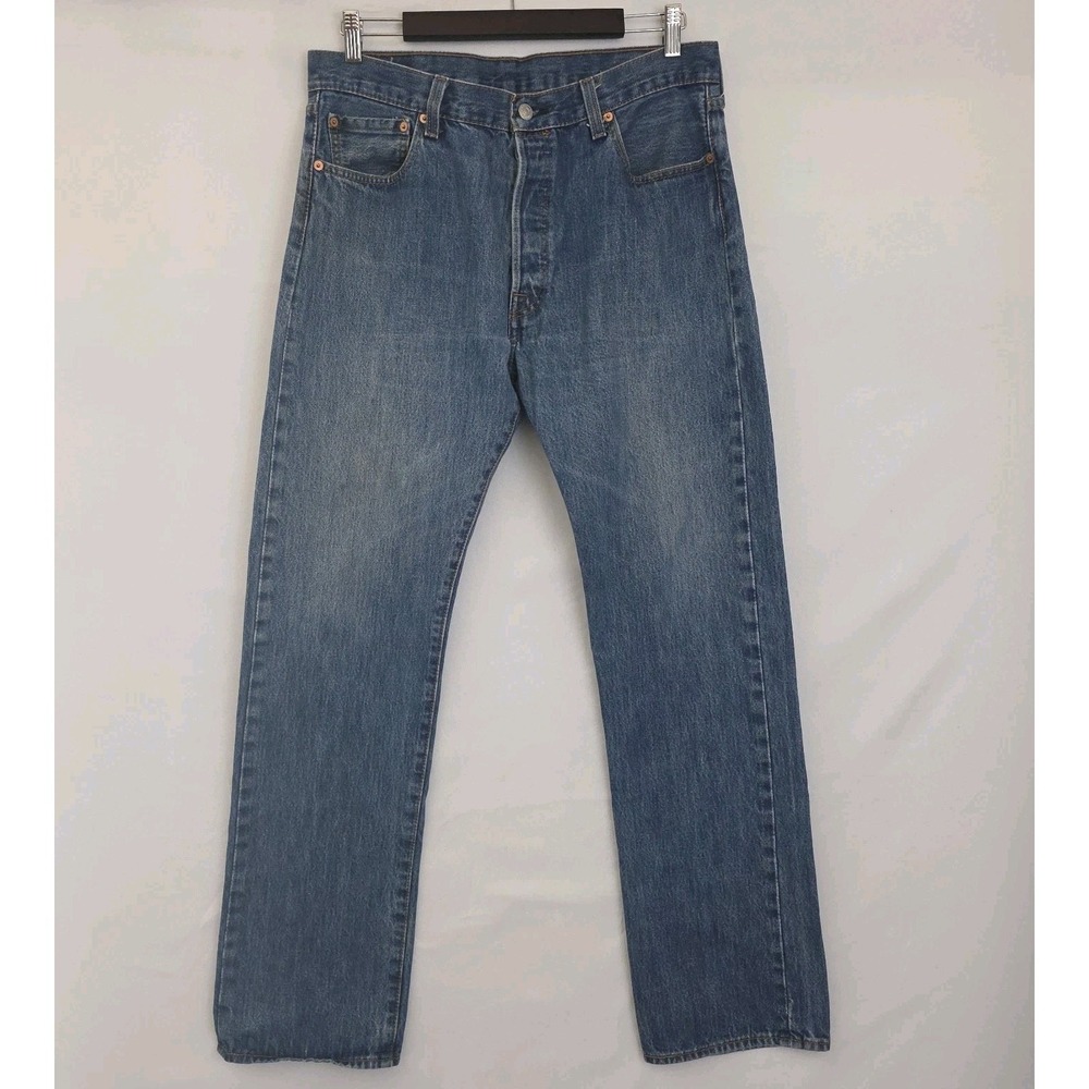 Levis 501 Jeans Mens Cowboy 36x34 (36x32) Blue Button Fly Original Straight Leg